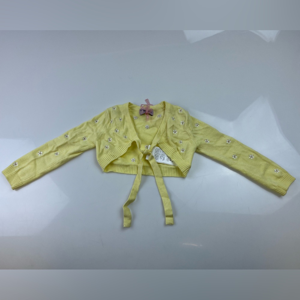 Monnalisa Kids Girls Yellow Floral Embroidered Knit Open Cardigan N276-69